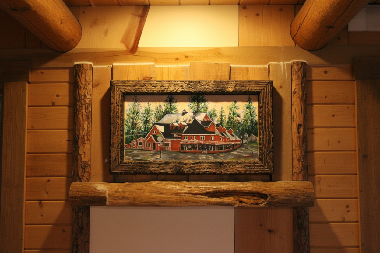 Original Diane Stegman Painting of Fawn Lodge – Custom Solid Wood Framed Big Bear Historical Artwork