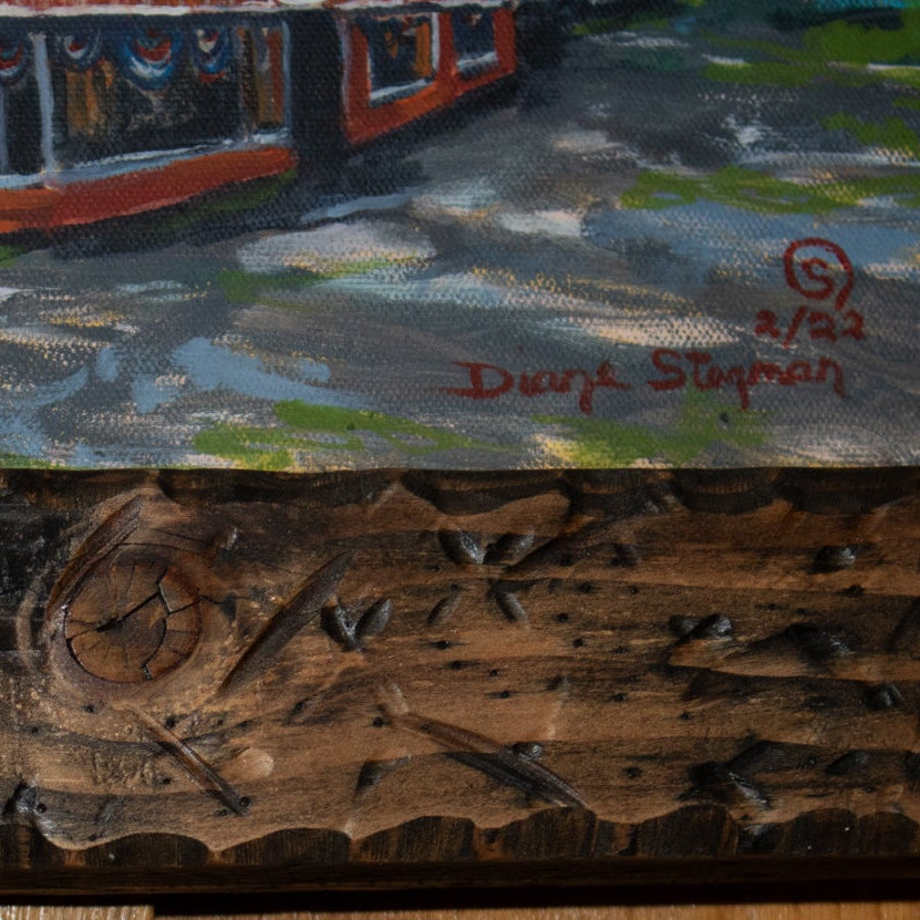 Original Diane Stegman Painting of Fawn Lodge – Custom Solid Wood Framed Big Bear Historical Artwork