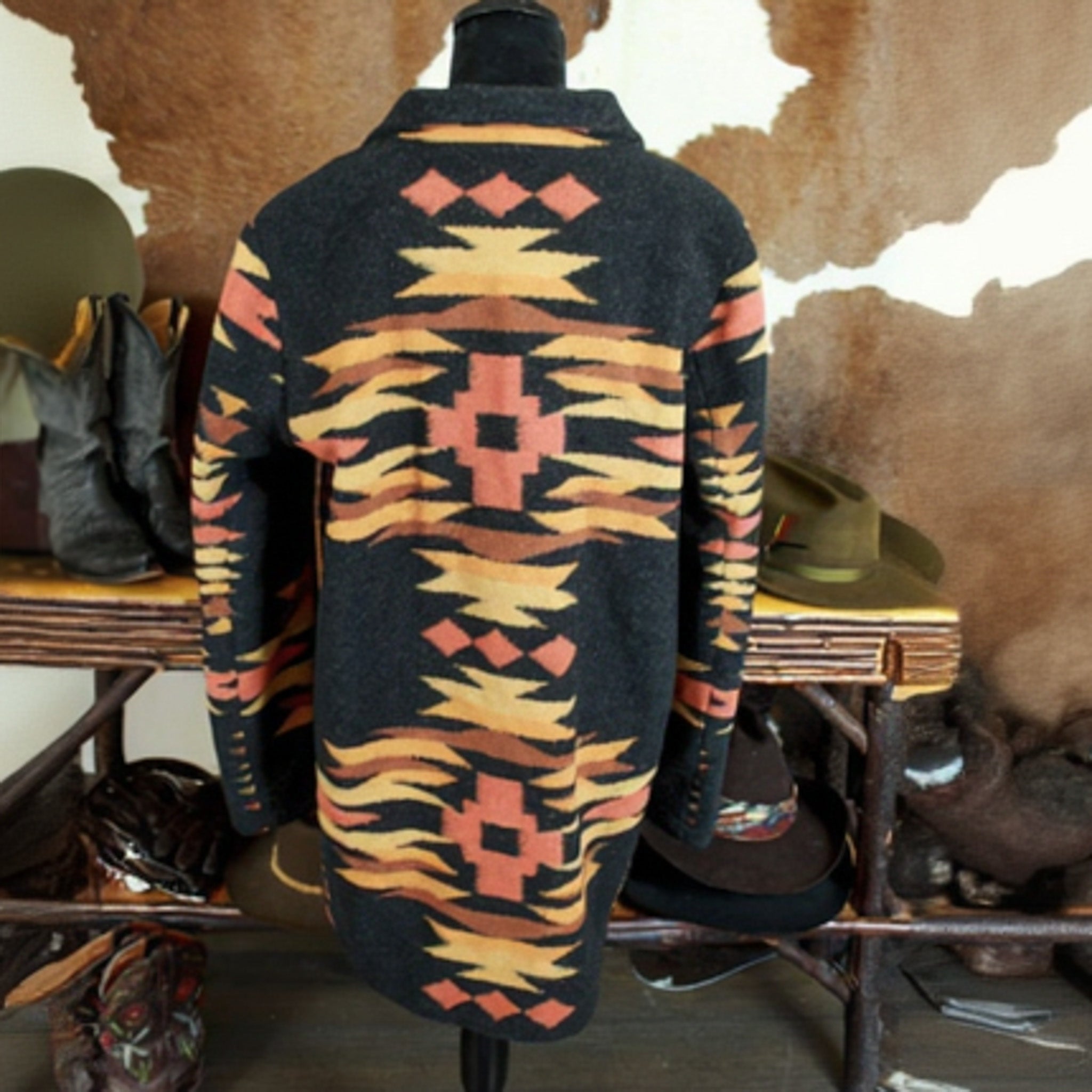 Pendleton Aztec Wool Blend Coat Womens Medium Southwestern Zip Jacket Black
