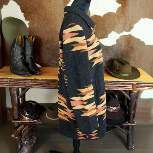 Pendleton Aztec Wool Blend Coat Womens Medium Southwestern Zip Jacket Black