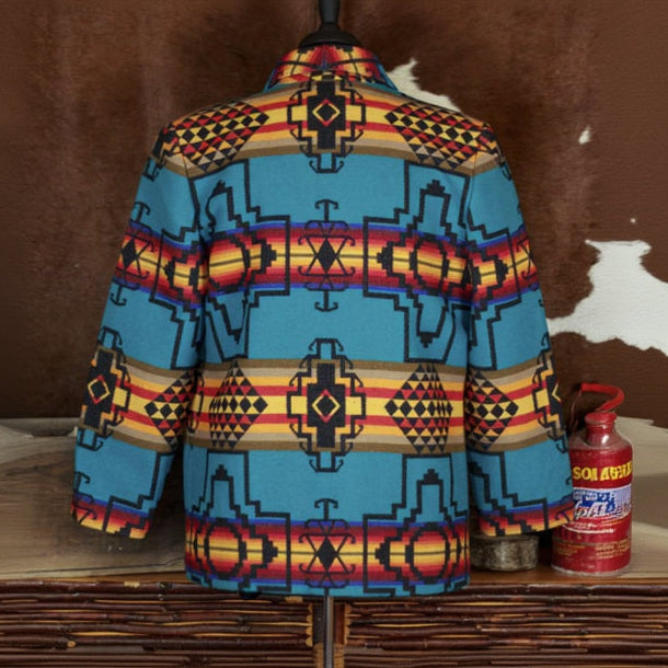 Pendleton Knockabouts Aztec Wool Jacket Medium Made in USA Turquoise Western Coat
