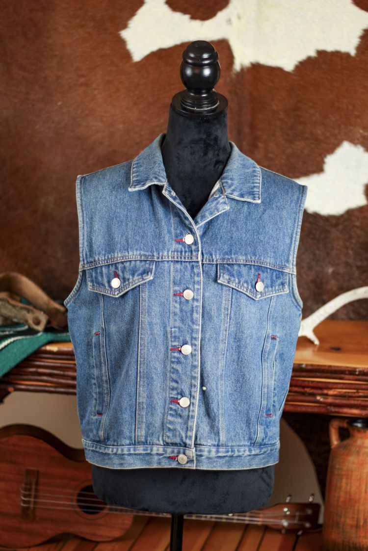 Pendleton Denim Vest Wool USA Flag Back Panel Medium Western Southwestern Vintage