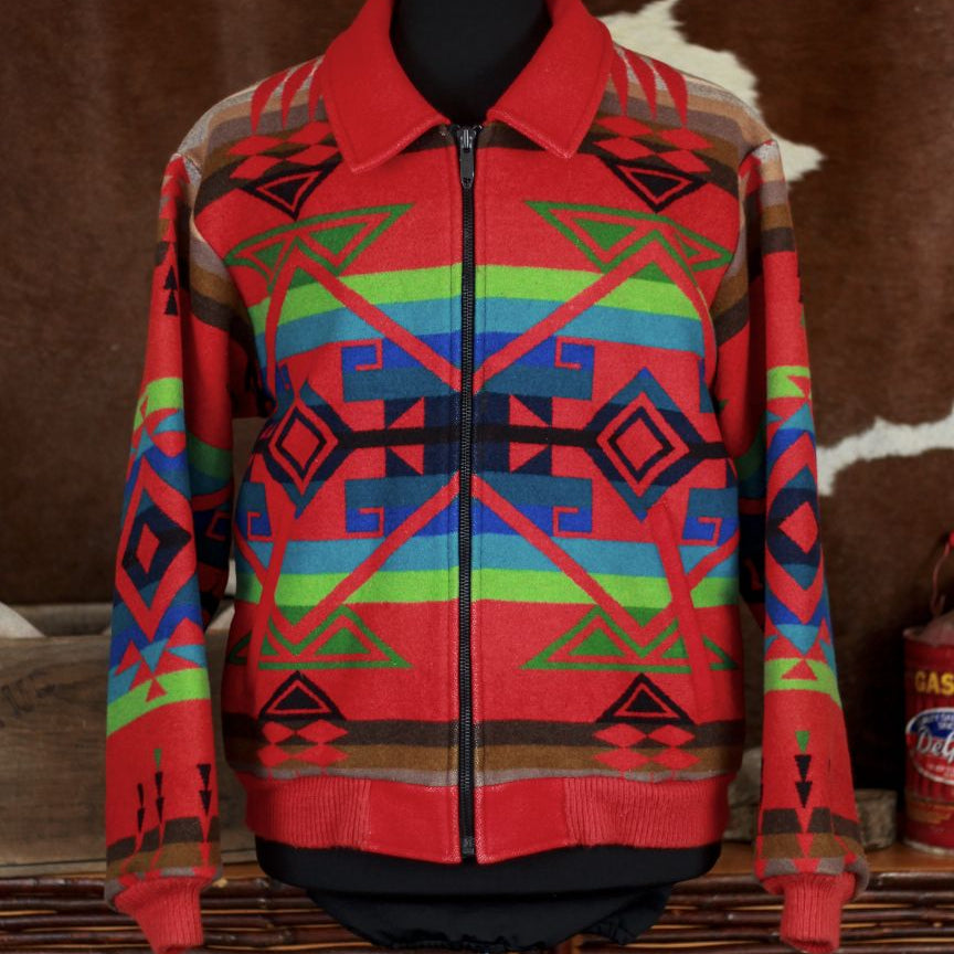 pendleton western wool jacket large red aztec made in usa bomber coat