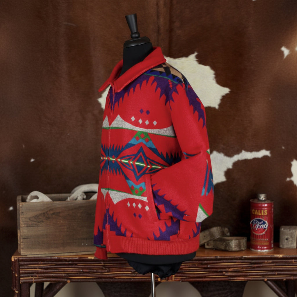 Pendleton Western Aztec Wool Jacket Large Made in USA Red Southwestern Zip Coat