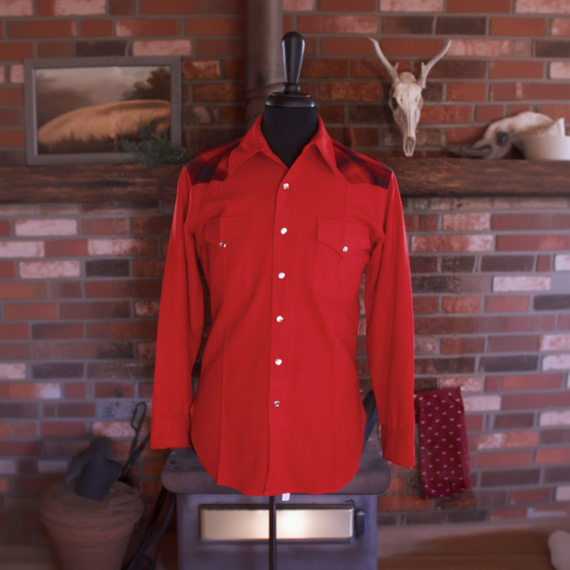 Vintage Pendleton Red 100% Virgin Wool Pearl Snap Shirt Size Medium