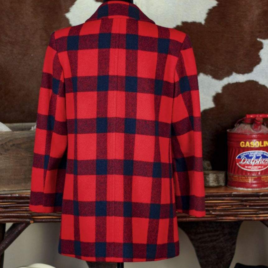 Pendleton Wool Pea Coat Women’s Size 8 Plaid Silk Lined Vintage Made In Usa