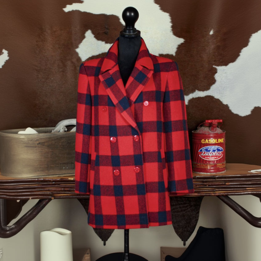 Pendleton Wool Pea Coat Women’s Size 8 Plaid Silk Lined Vintage Made In Usa