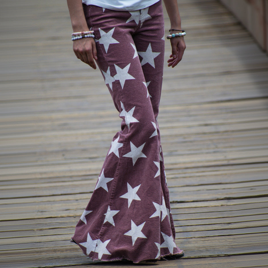 Altar'd State Red and White Stars Bell Bottom Jeans.