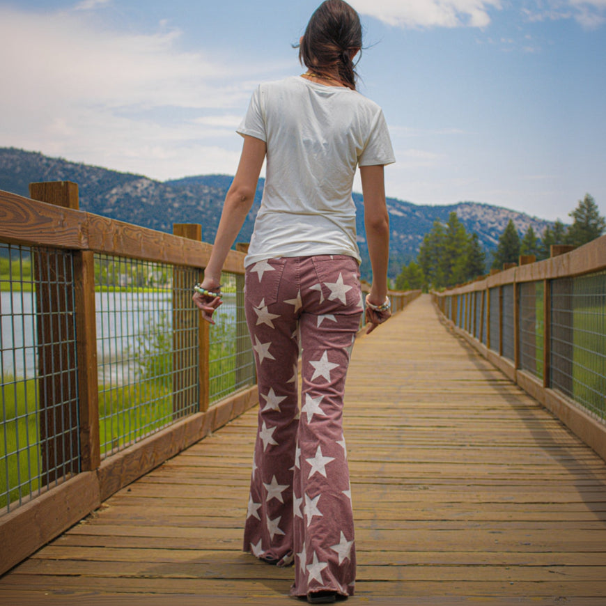 Altar'd State Red and White Stars Bell Bottom Jeans.