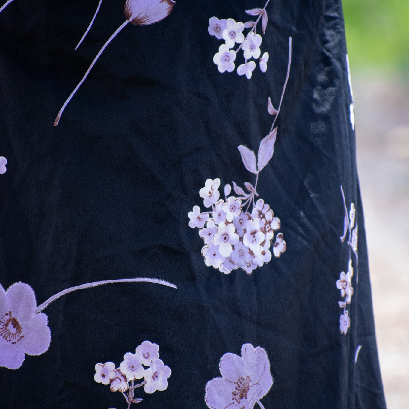 Just for Wraps by Wrappers Black Maxi Skirt with Light Purple Floral Design