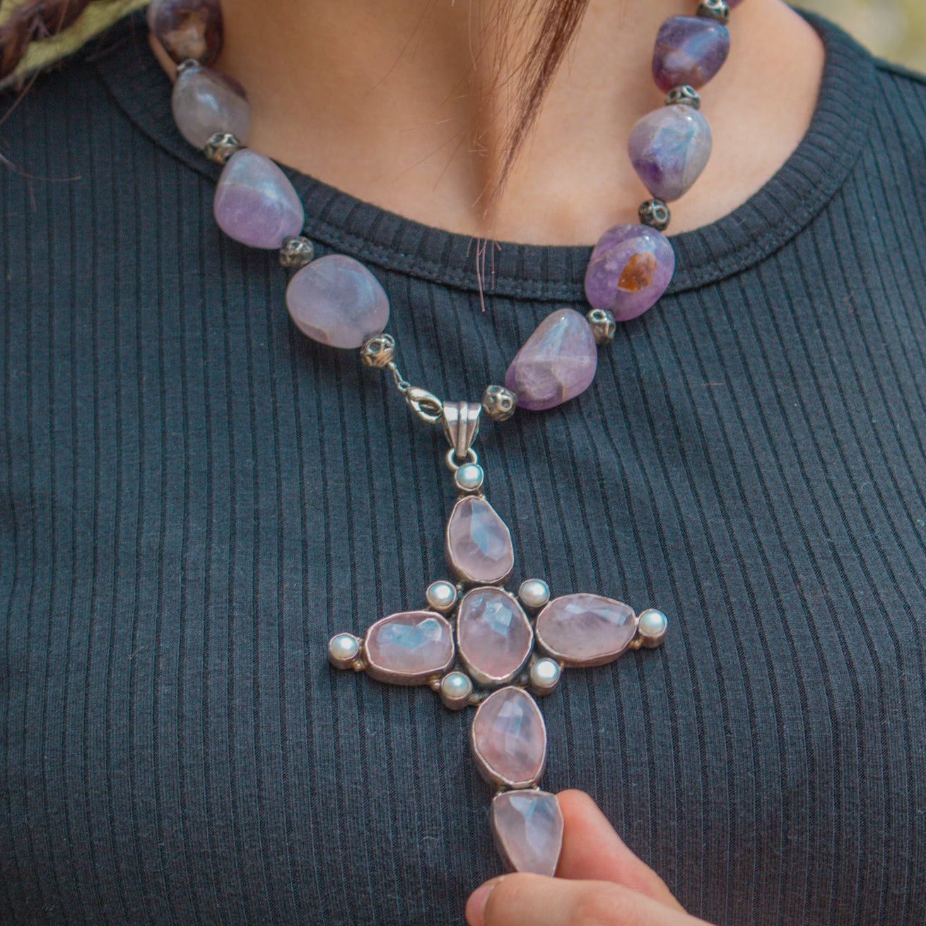 Beautiful Handmade Amethyst Cross Necklace From India