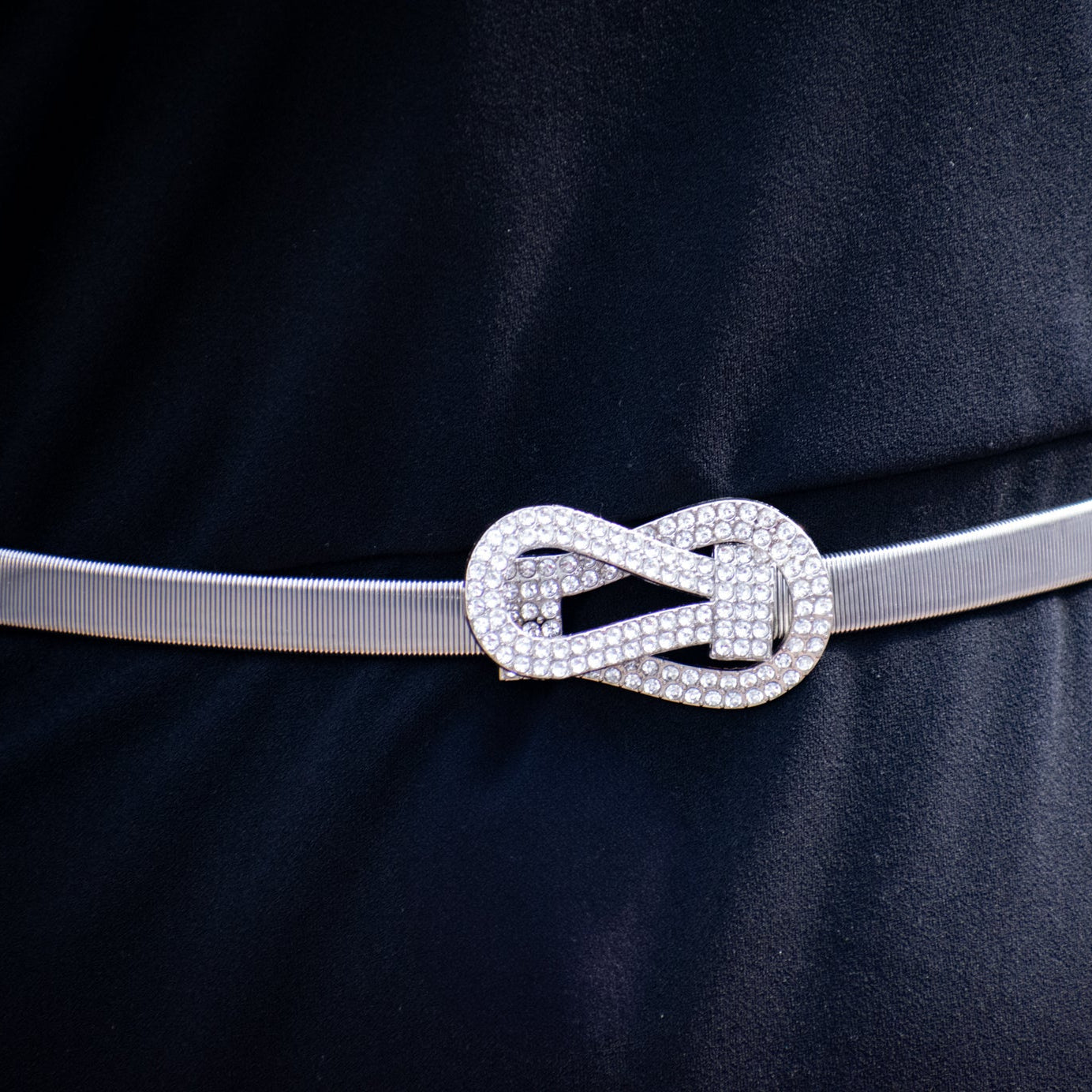 Rhinestone Studded Knot Elastic Metal Stretch Belt