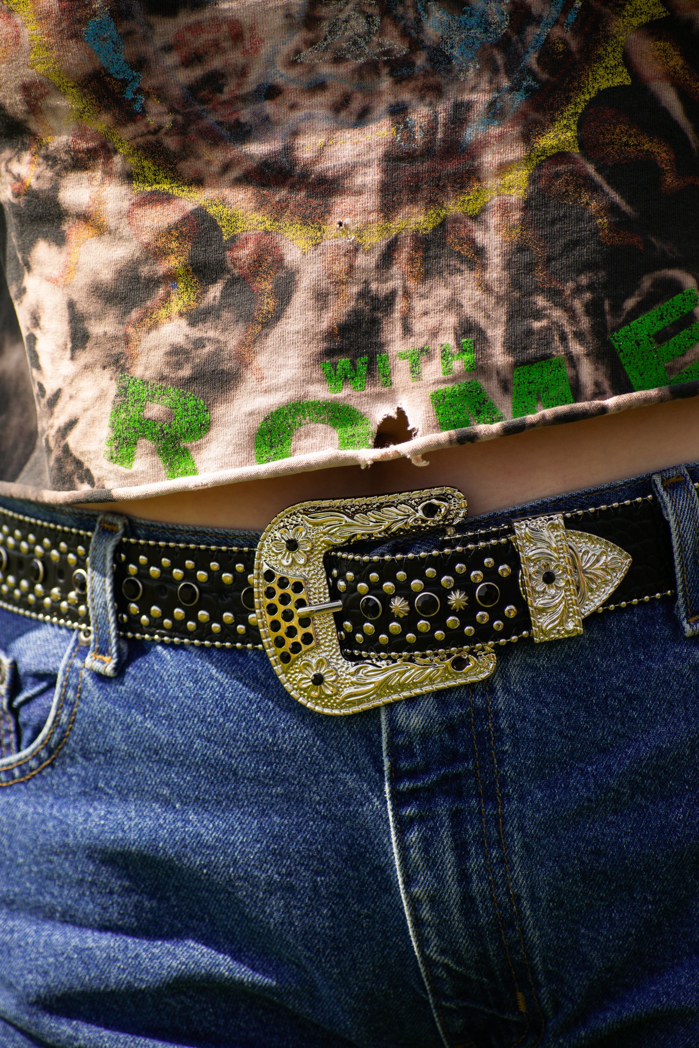 Black leather and Rhinestone Belt