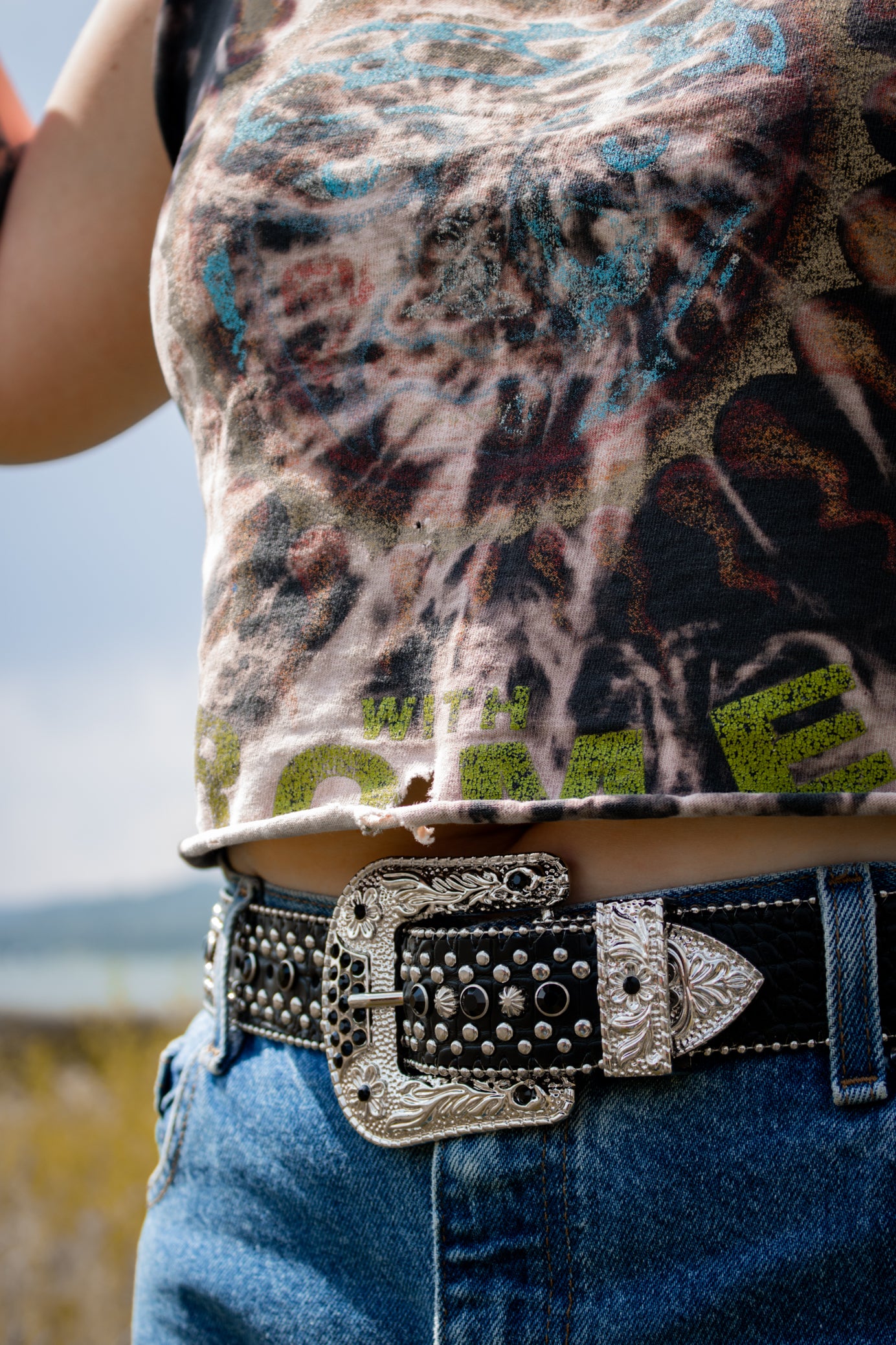 Black leather and Rhinestone Belt