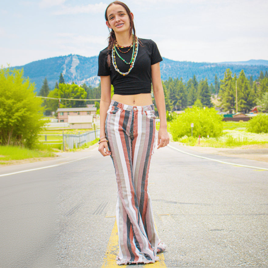 Altar'd State Striped Bell Bottom Jeans