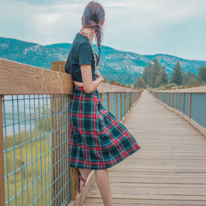 Handmade Vintage TARTAN Wool Skirt - HIgh Waist Front Pleat Size Small Waist 25" Waist - American Made in USA
