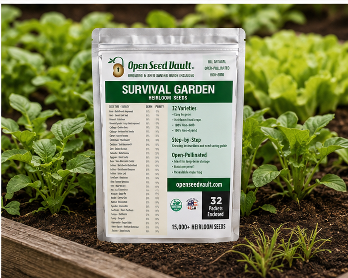 Open Seed Vault Survival Garden Heirloom Seed Kit โ 15,000+ Non-GMO Vegetable & Fruit Seeds | 32 Variety Pack