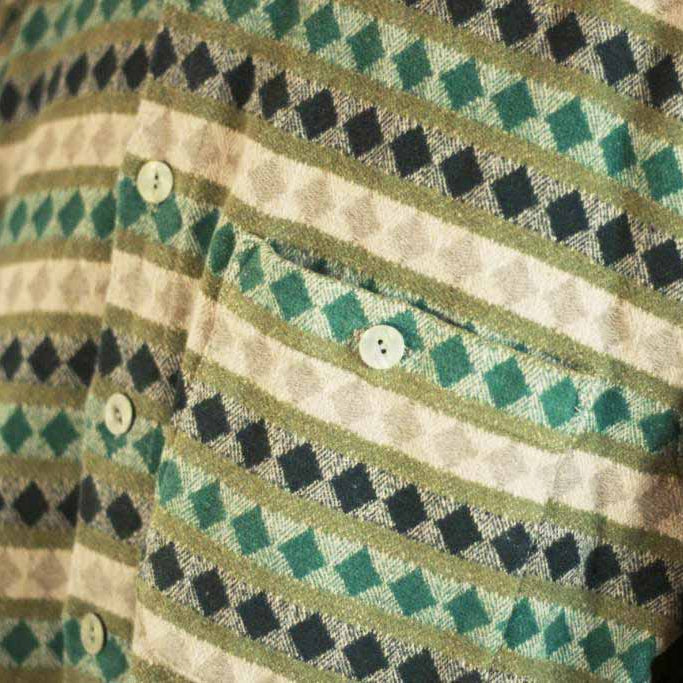 Toc - Toc Green/Khaki/Brown Diamond Pattern Button - up Fannel Coat