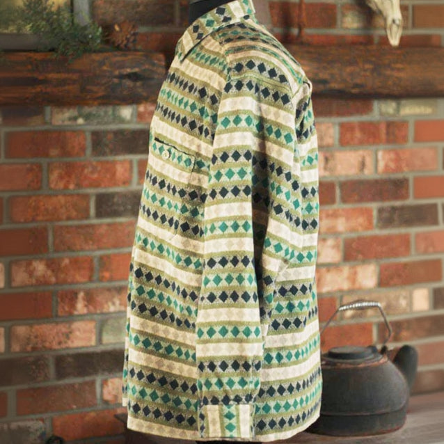 Toc - Toc Green/Khaki/Brown Diamond Pattern Button - up Fannel Coat
