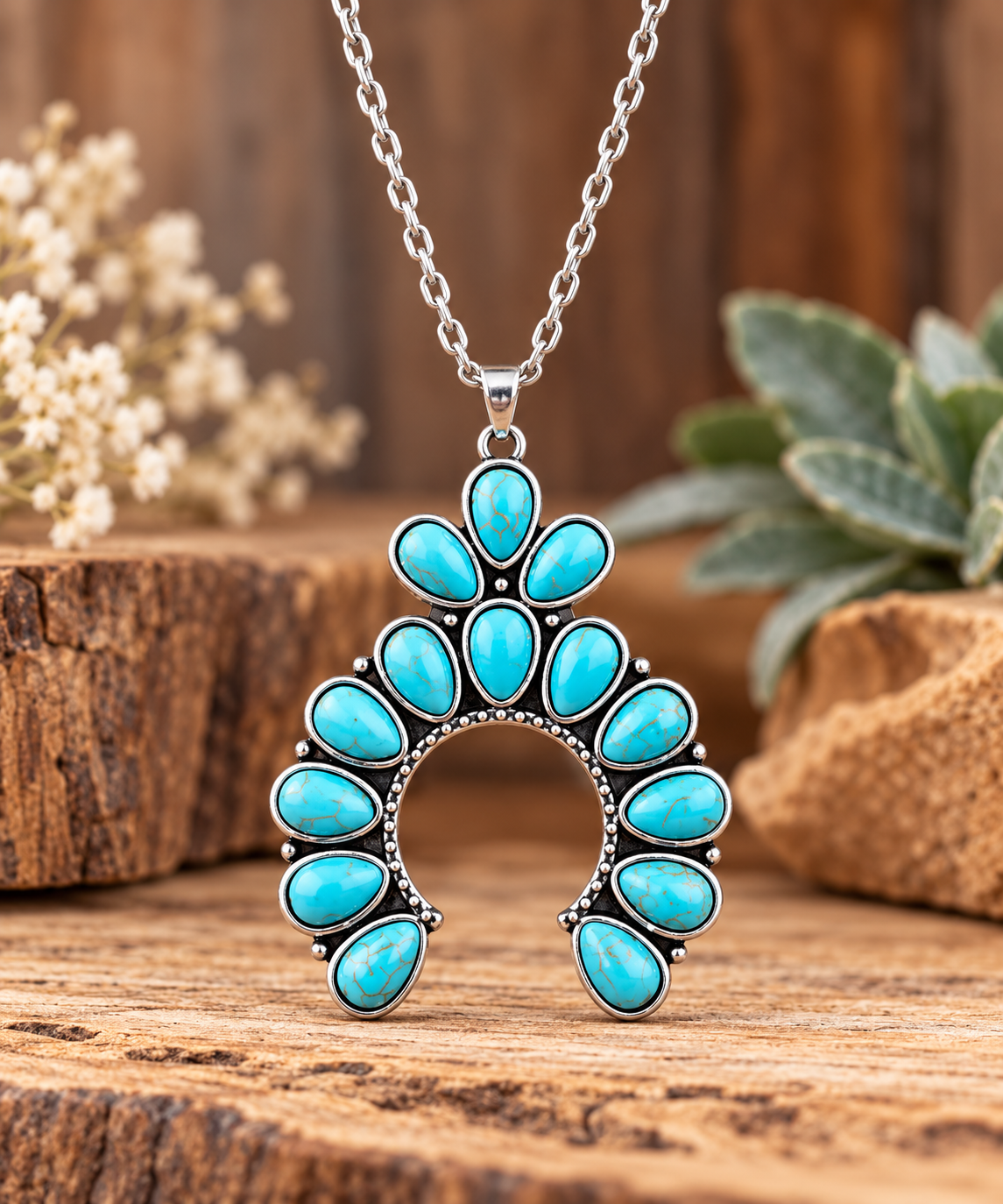 Turquoise-Style Blue Stone Pendant Necklace