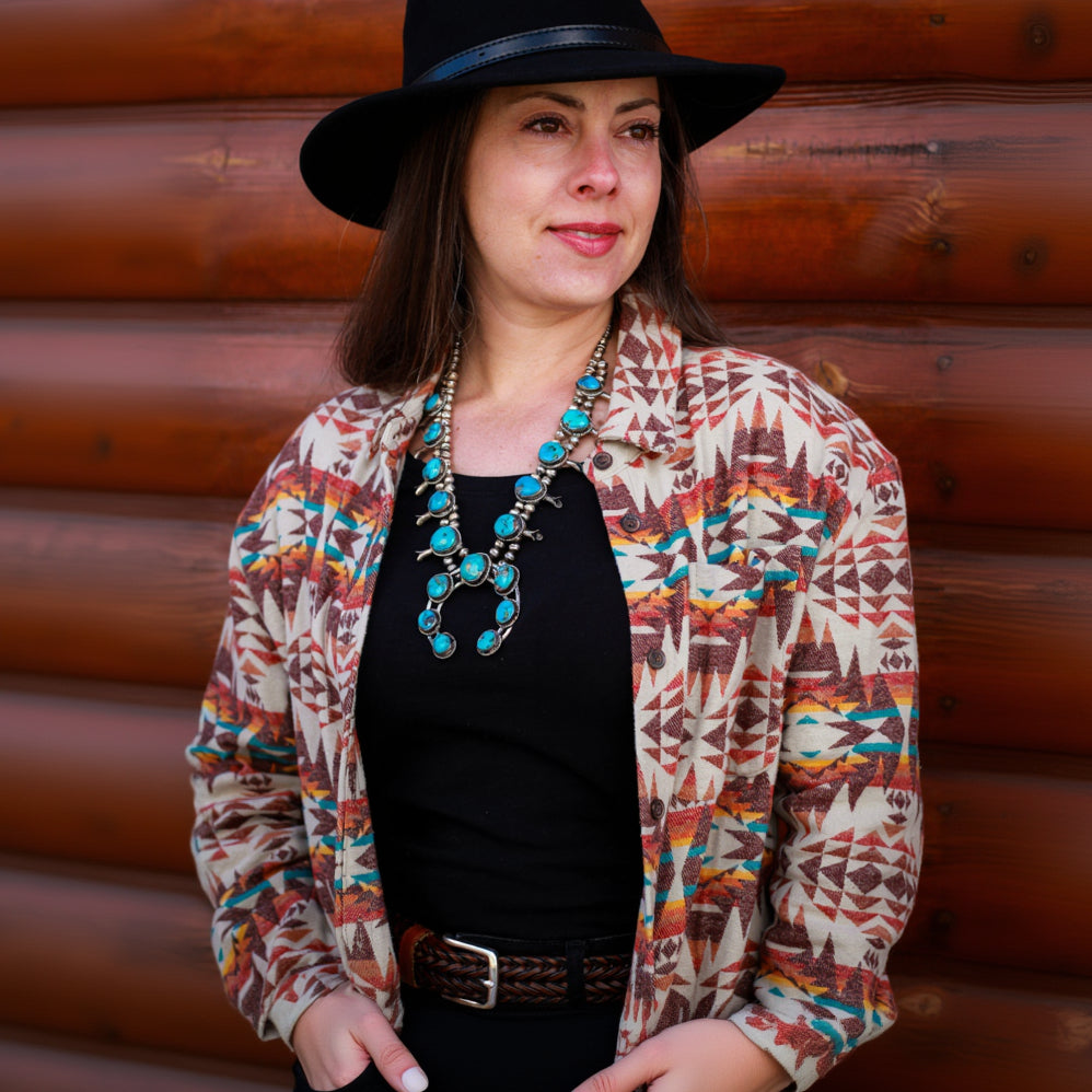 Mountain and Isles Button-Up Aztec Design
