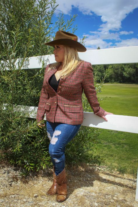 pendleton houndstooth blazer suede trim western wool jacket womens size 6