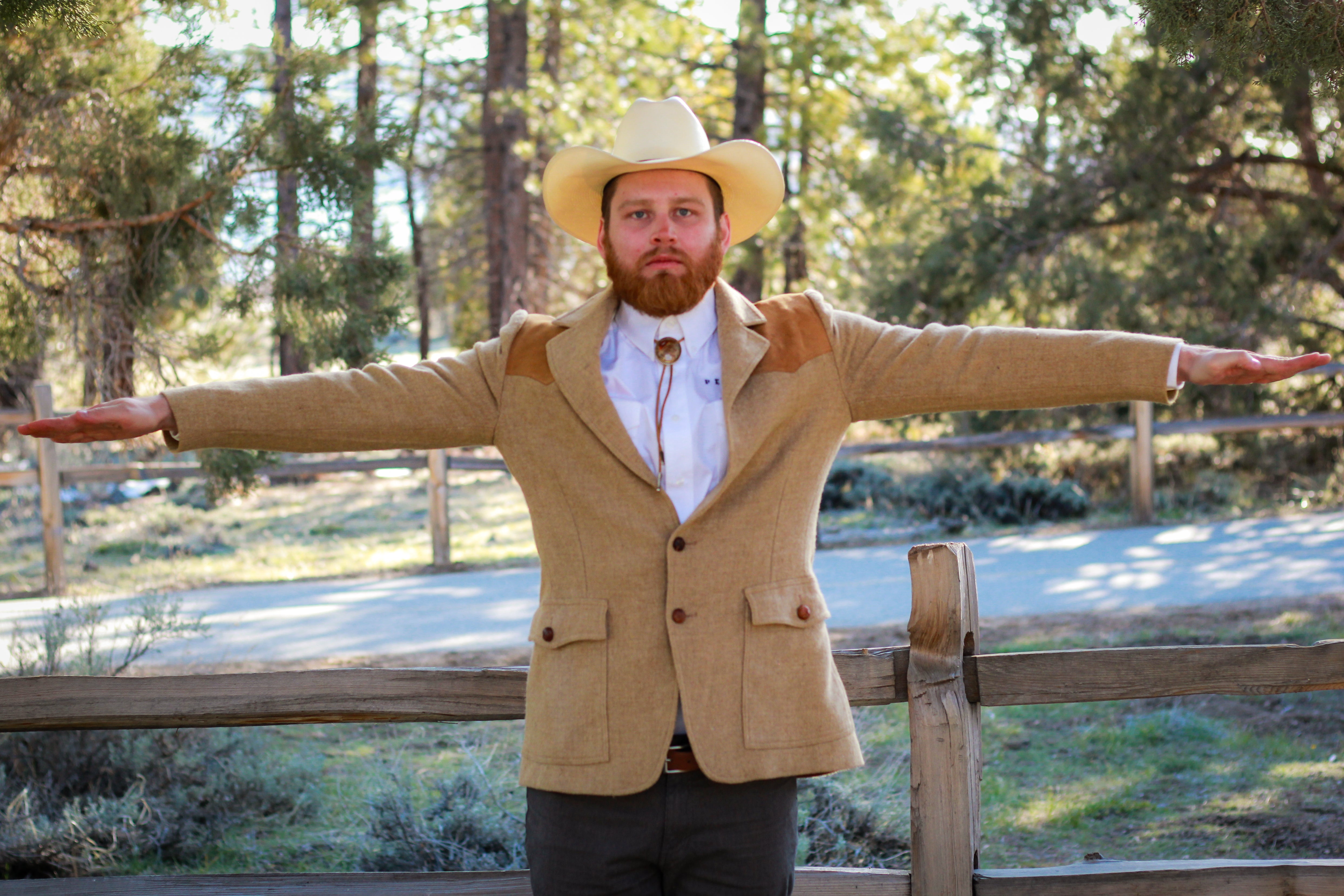 Pendleton Western Blazer 42 Long Made in USA 100% Wool Suede Trim Cowboy Jacket