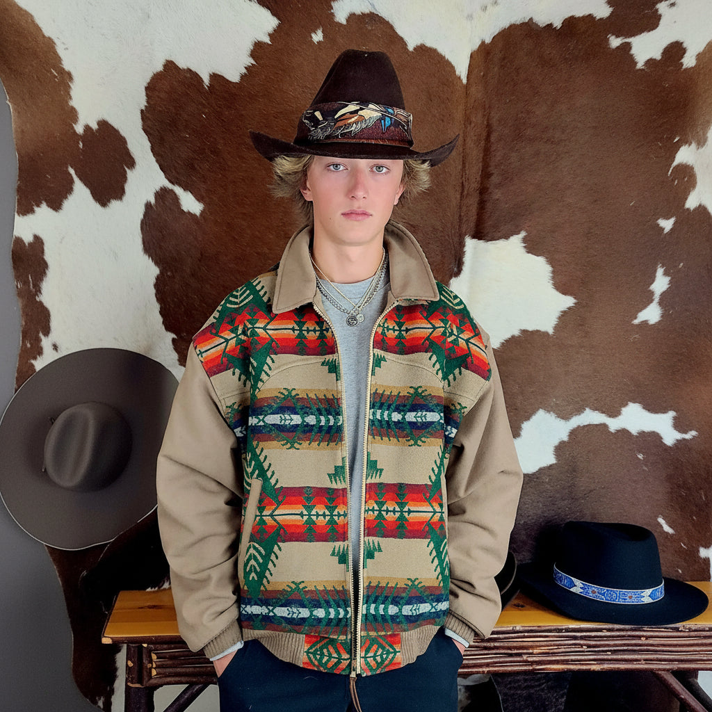 pendleton western jacket xl tan aztec wool blend zip coat