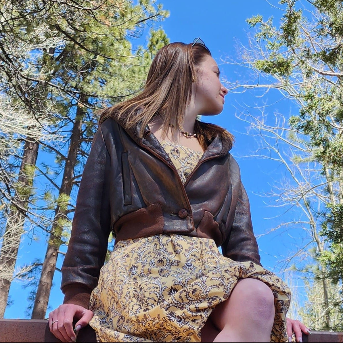 Small Cropped Leather Bomber Jacket