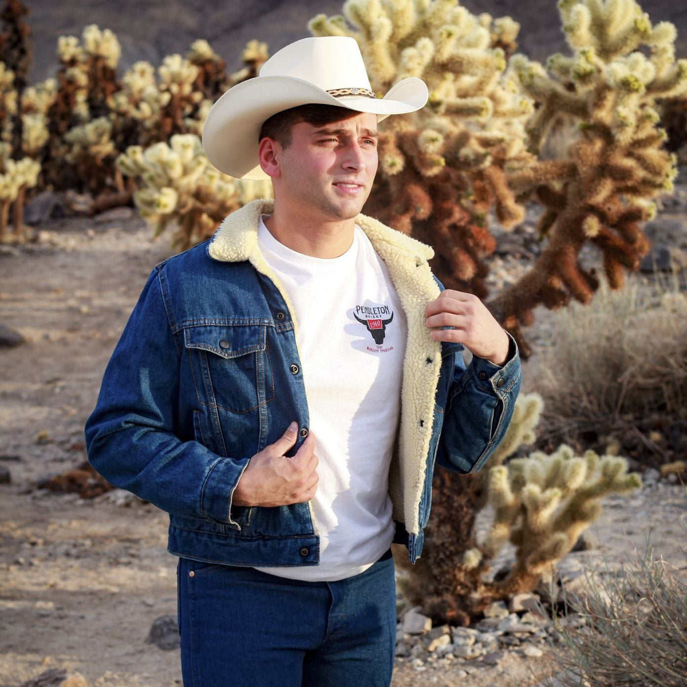 Diamond Double U Fleece Lined Denim Jacket