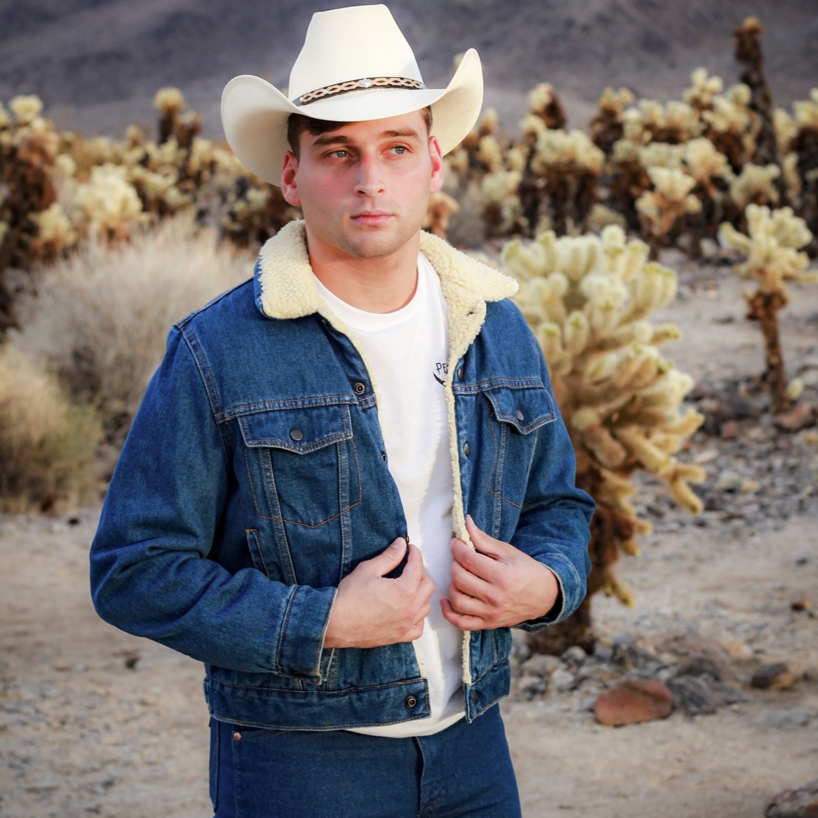 Diamond Double U Fleece Lined Denim Jacket
