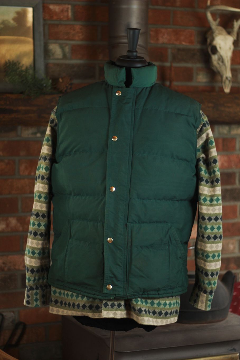 vintage walls blizzard pruf down vest green insulated western vest mens large