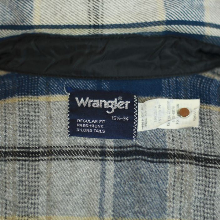 Wrangler White Blue Plaid Snap Button up Size 15 1/2 -34