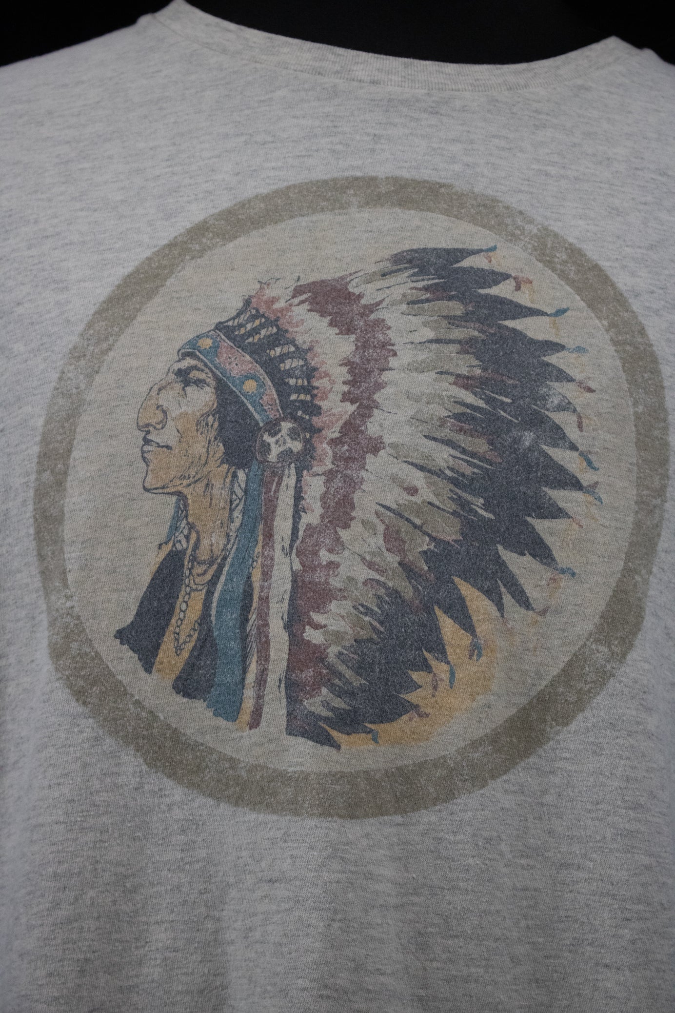 Ralph Lauren Graphic T-Shirt Mens Large Grey Feather Headdress Print Short Sleeve