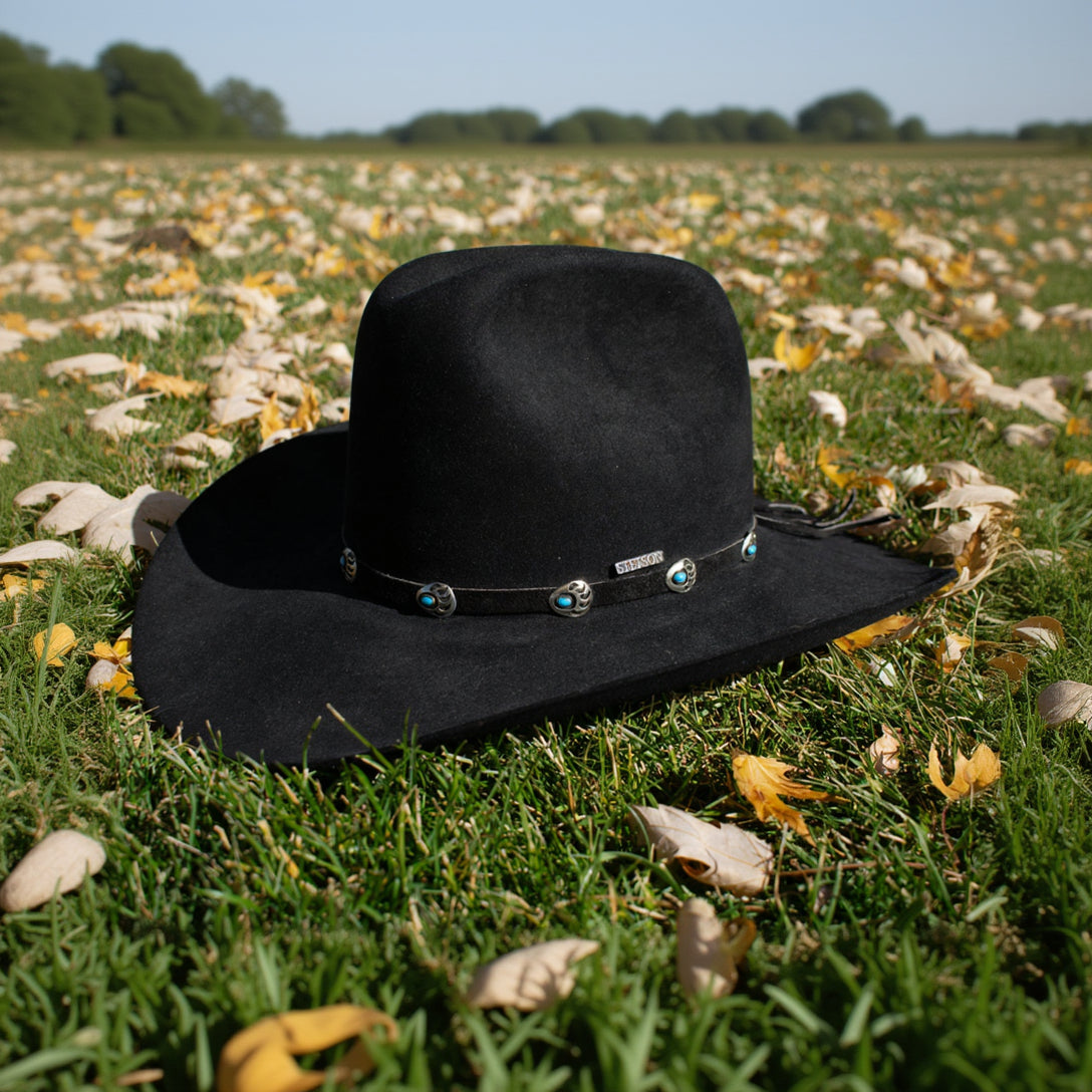 Black XXXX Stetson Cowboy Hat Featuring a Leather Band