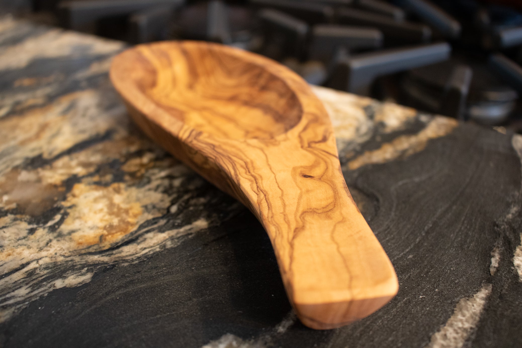 Handcrafted Olive Wood Spoon Rest Rustic Kitchen Utensil Holder 8.5" x 3.5"