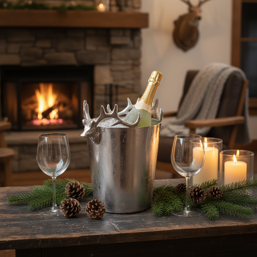 Chrome Deer Champagne Wine Bucket with Handles