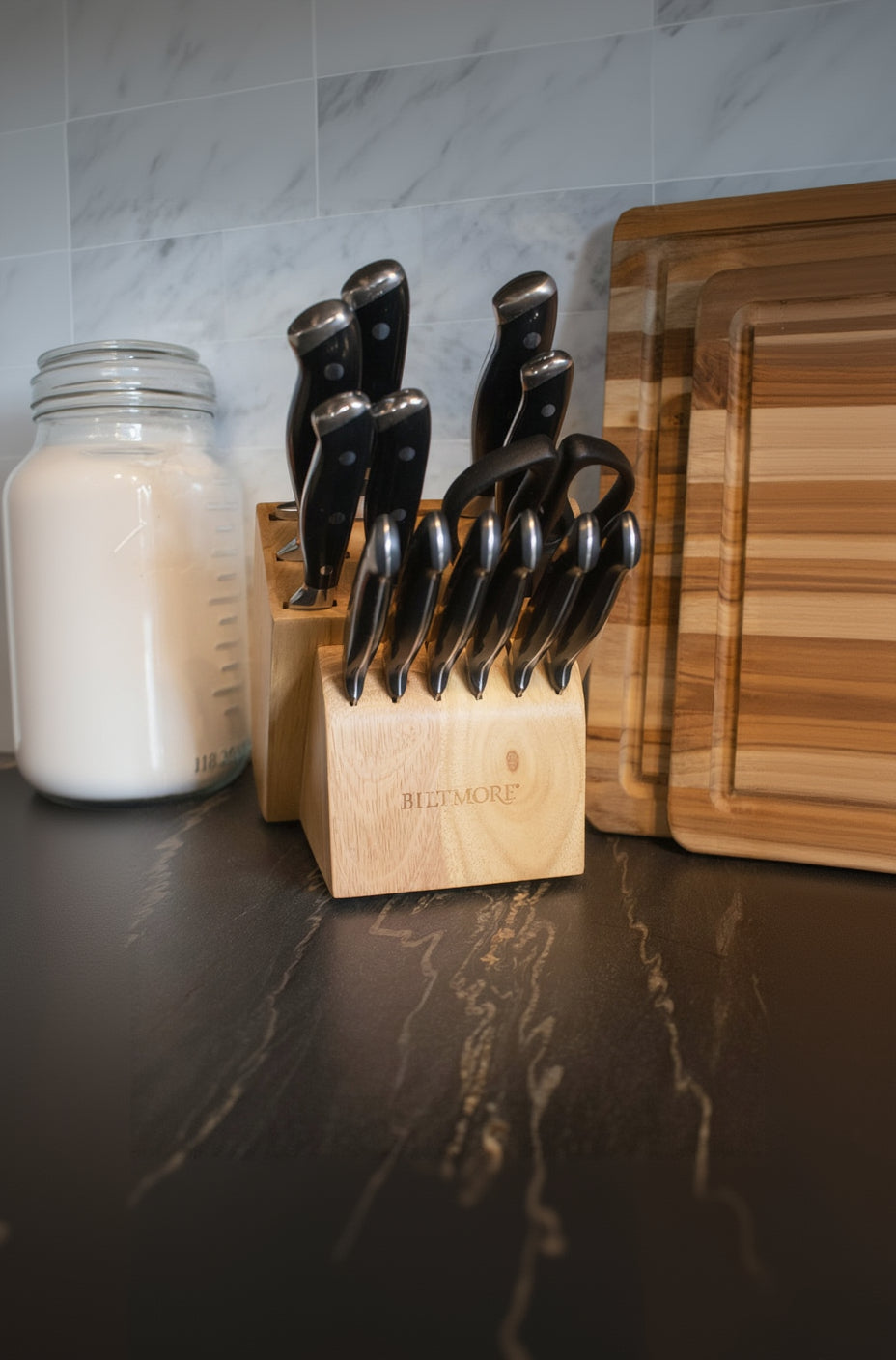 Biltmore 14-Piece Forged Cutlery Knife Set with Hardwood Storage Block