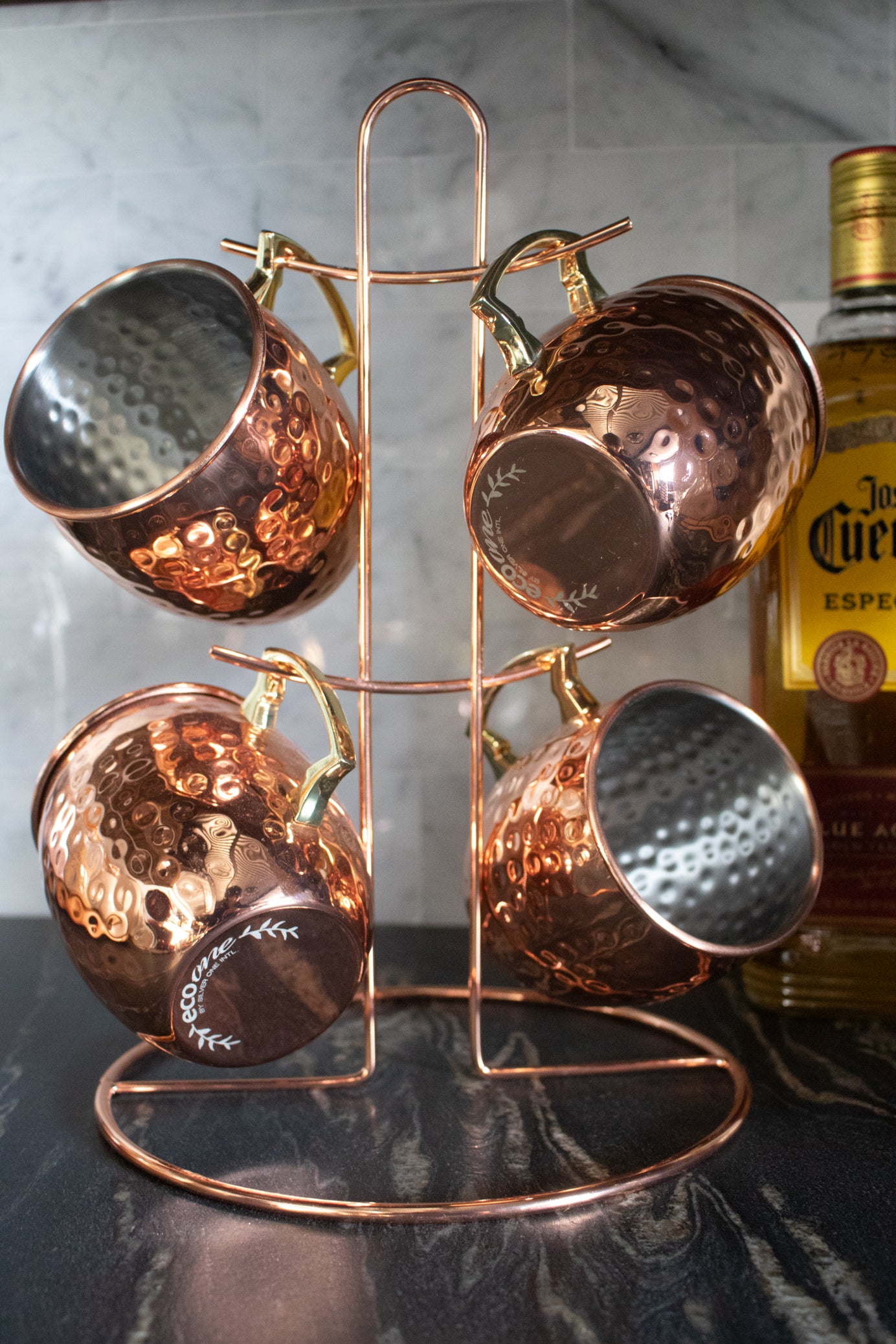 Moscow Mule 5 Piece Copper Cups w/ Decortive Display Stand Set