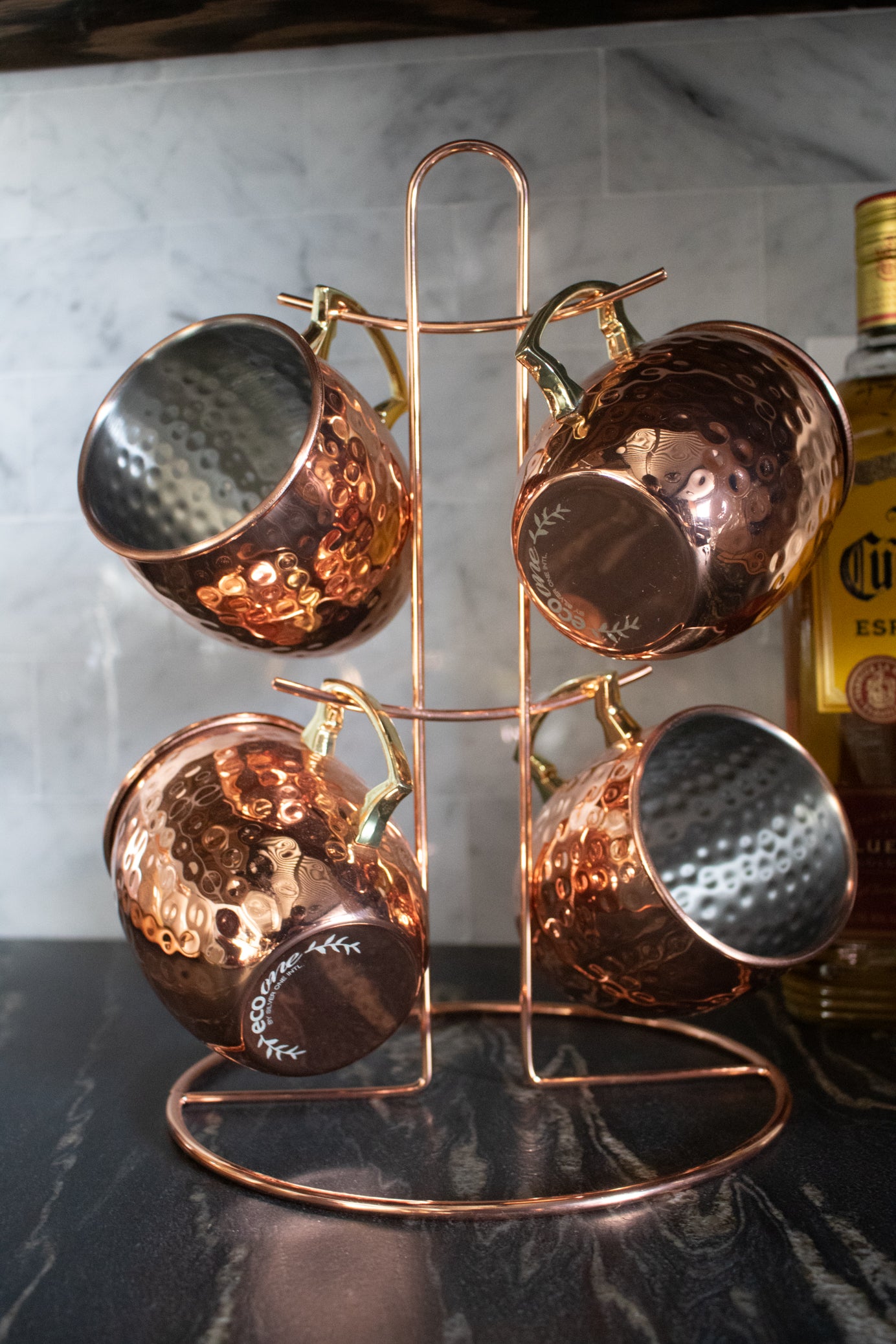 Moscow Mule 5 Piece Copper Cups w/ Decortive Display Stand Set