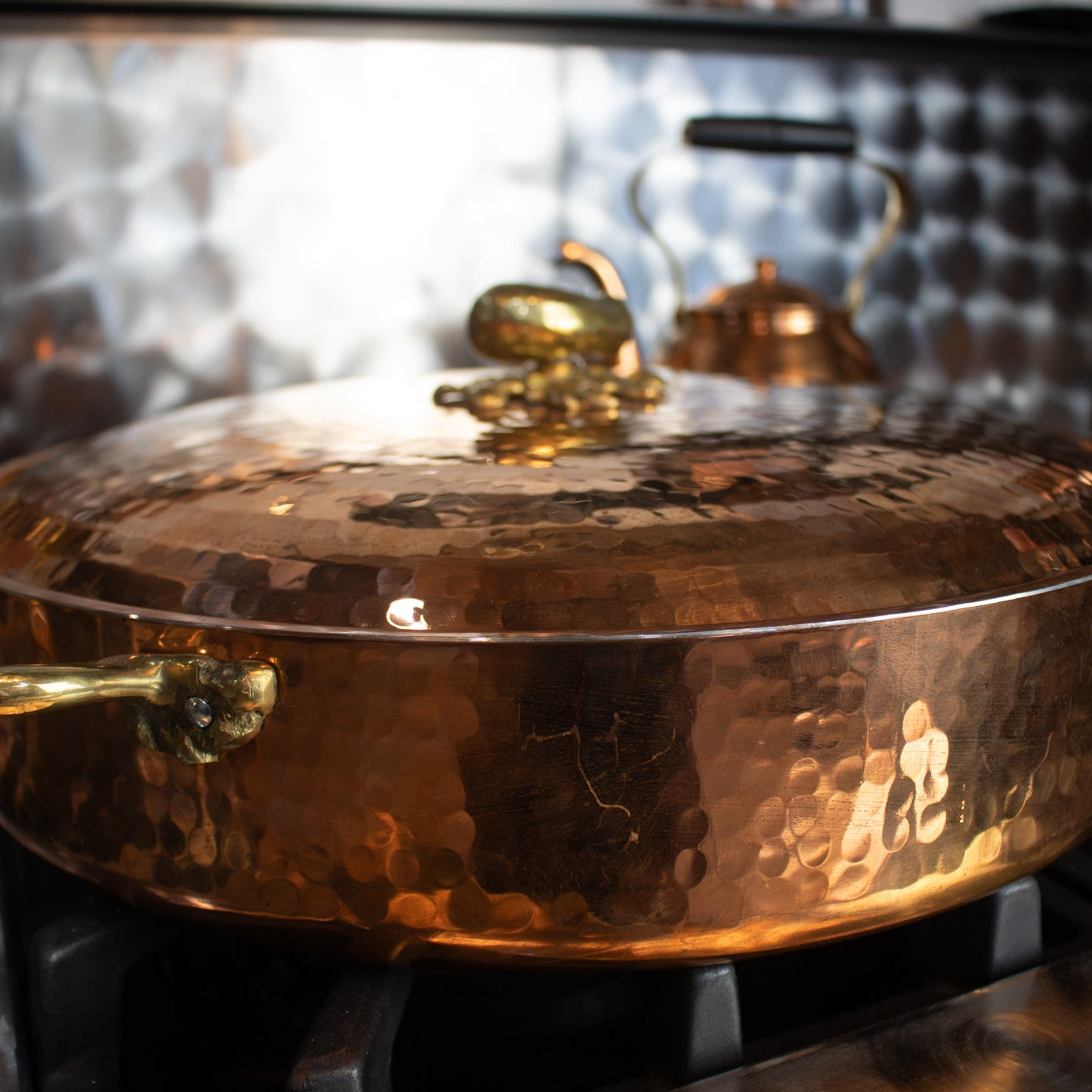 Ruffoni Large Copper Saucepan with Gold Eggplant Handle