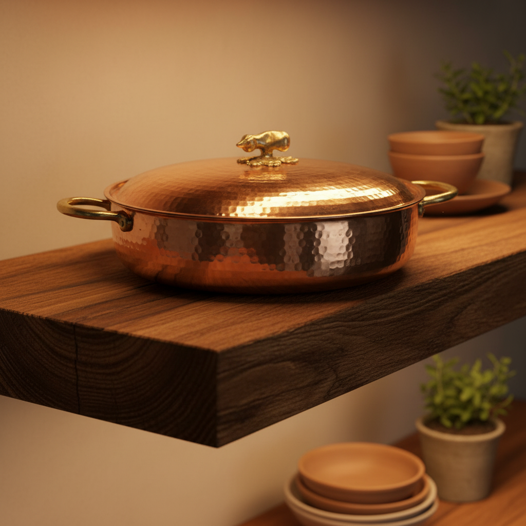 Ruffoni Large Copper Saucepan with Gold Eggplant Handle