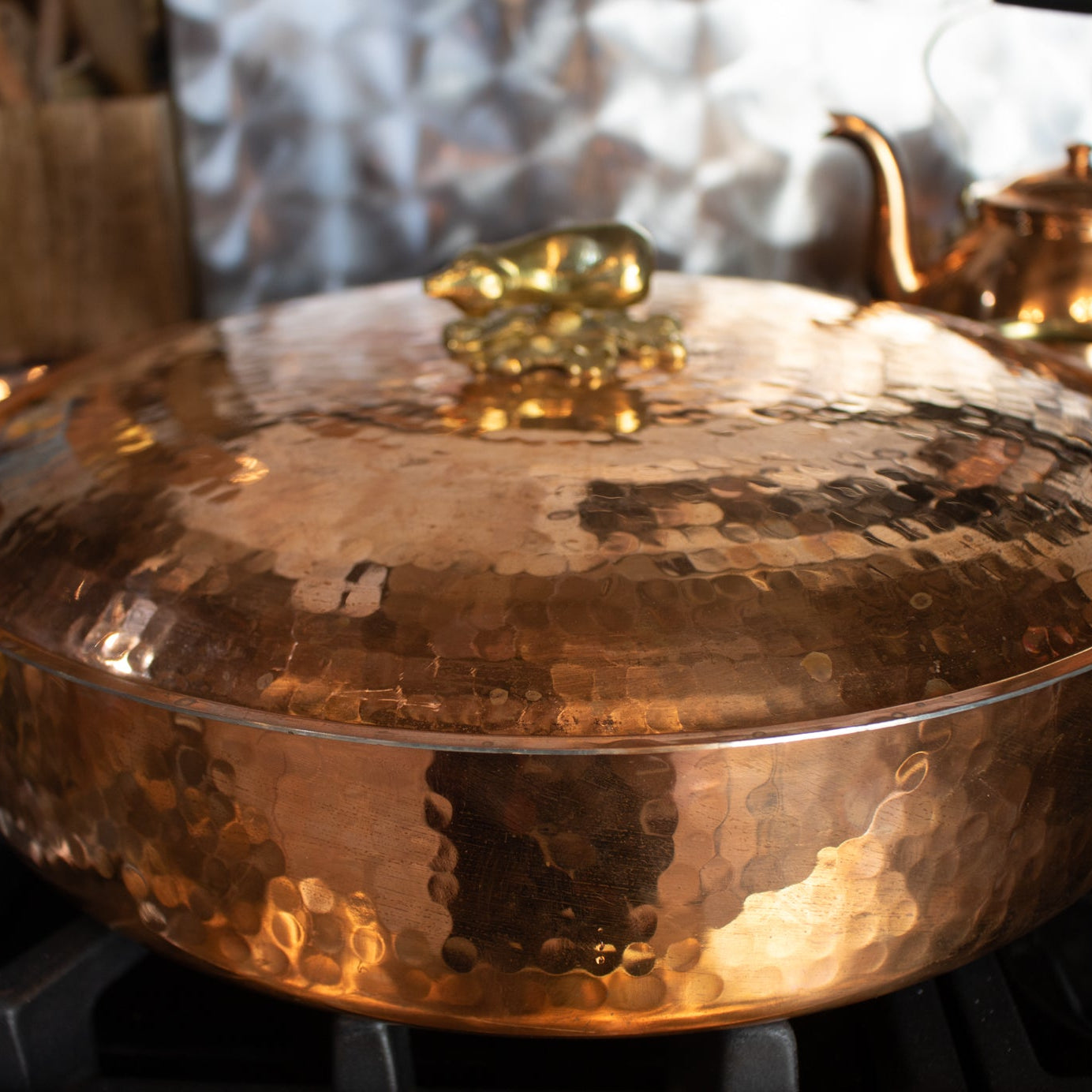 Ruffoni Large Copper Saucepan with Gold Eggplant Handle