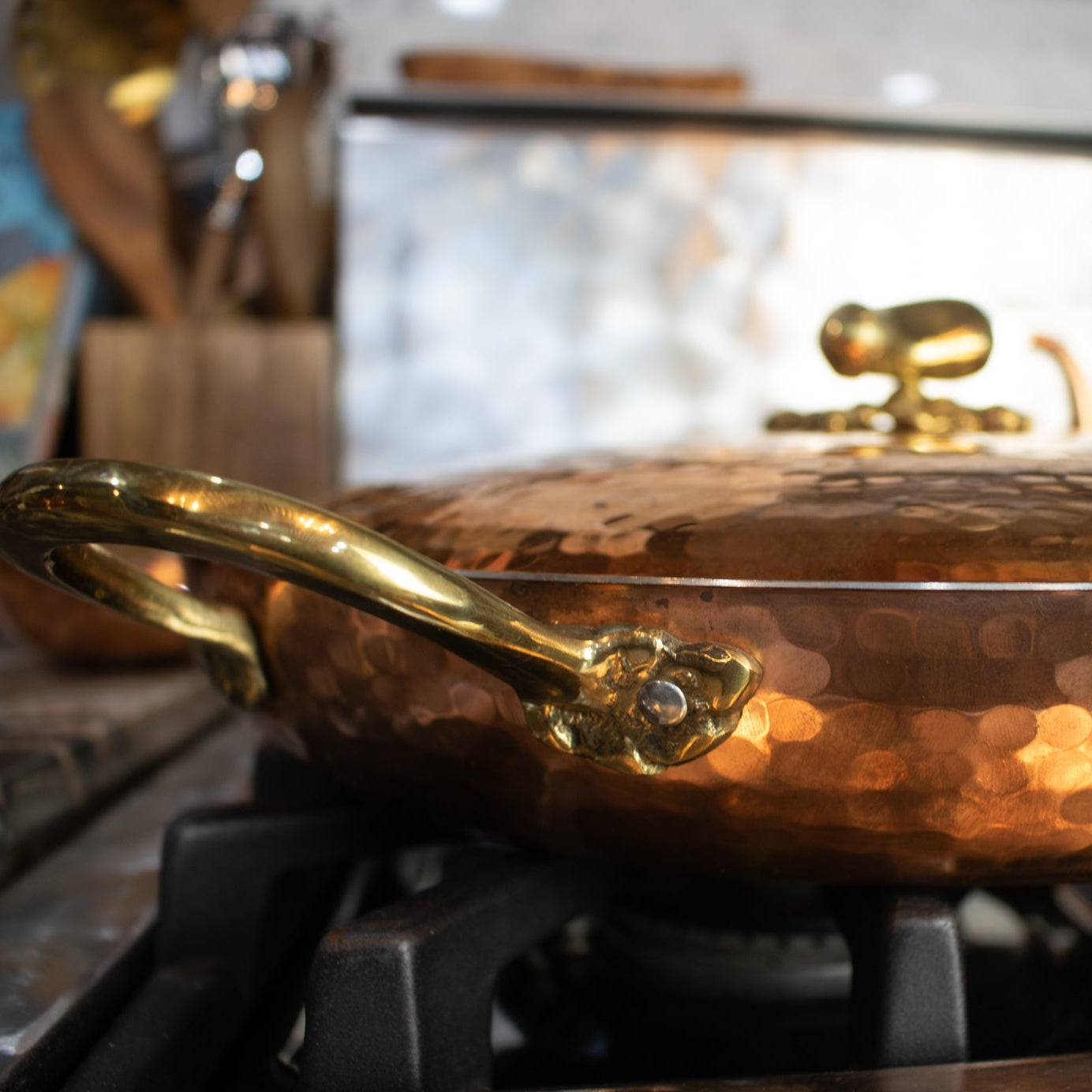 Ruffoni Medium Copper Saucepan with Gold Eggplant Handle