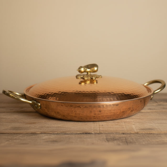 Ruffoni Medium Copper Saucepan with Gold Eggplant Handle