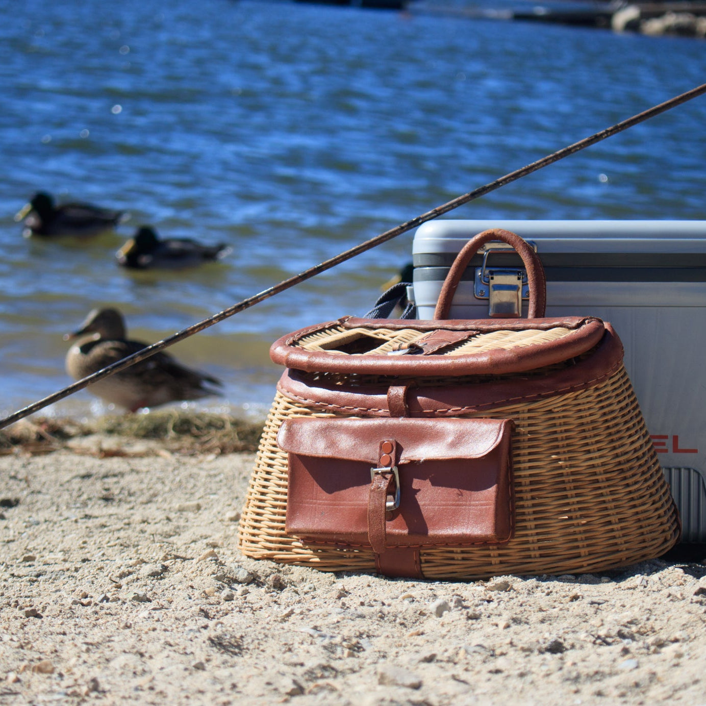 Vintage Fishing Creel Wicker Basket with a Pocket Opening Top