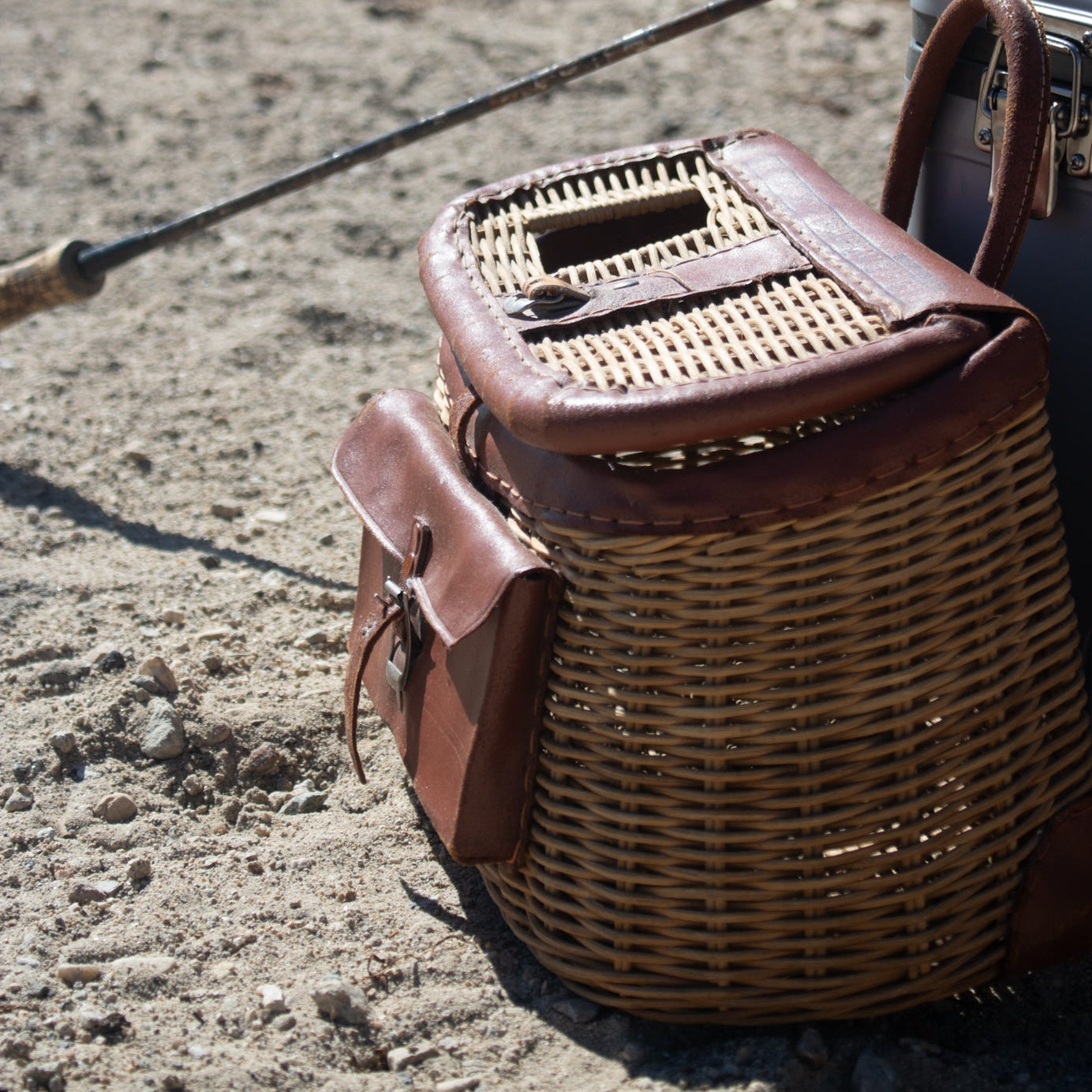 Vintage Fishing Creel Wicker Basket with a Pocket Opening Top