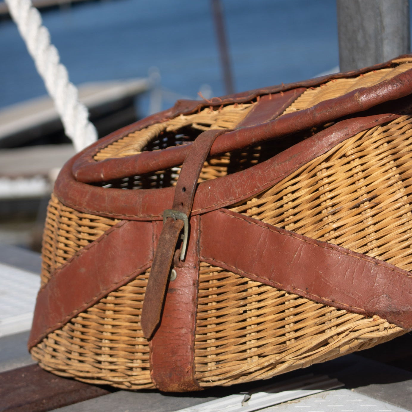 Vintage Fishing Creel Wicker Basket