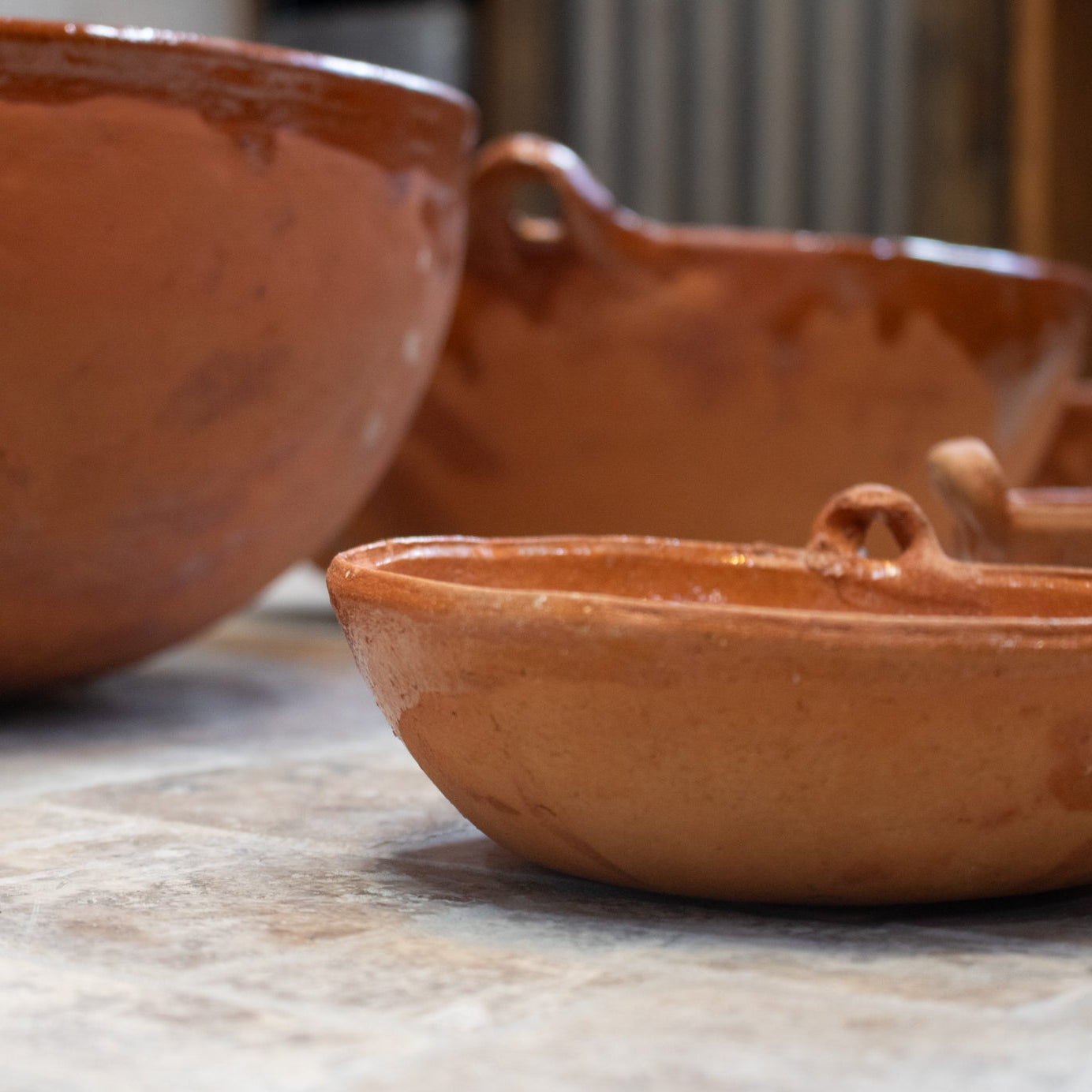 Set of Seven Vintage Handmade Mexican Primitive Rustic Redware Nesting Tericata Bolwls