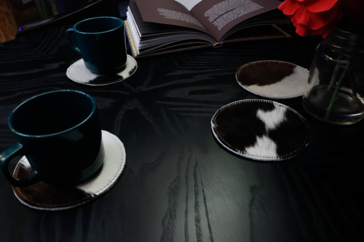 Set of 4 Black and White Cowhide Costars